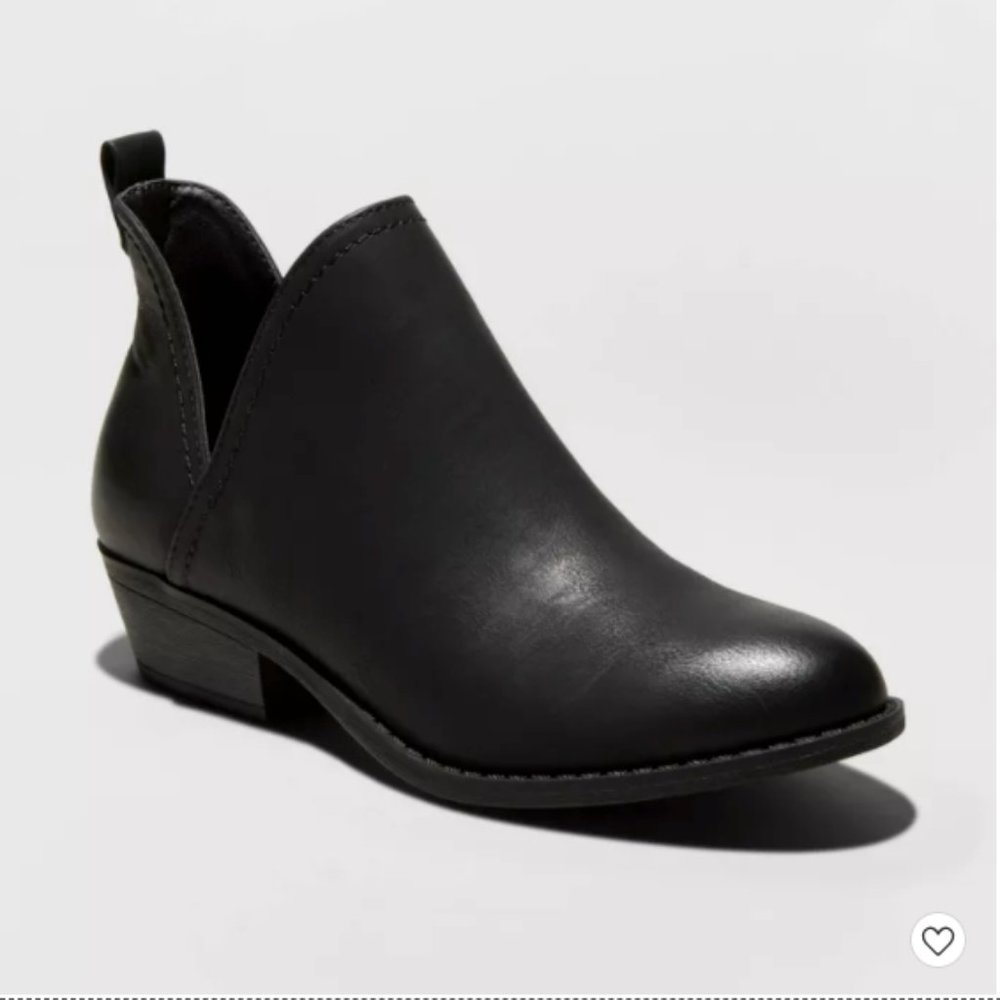 Black Faux Leather Cut Out Ankle Bootie